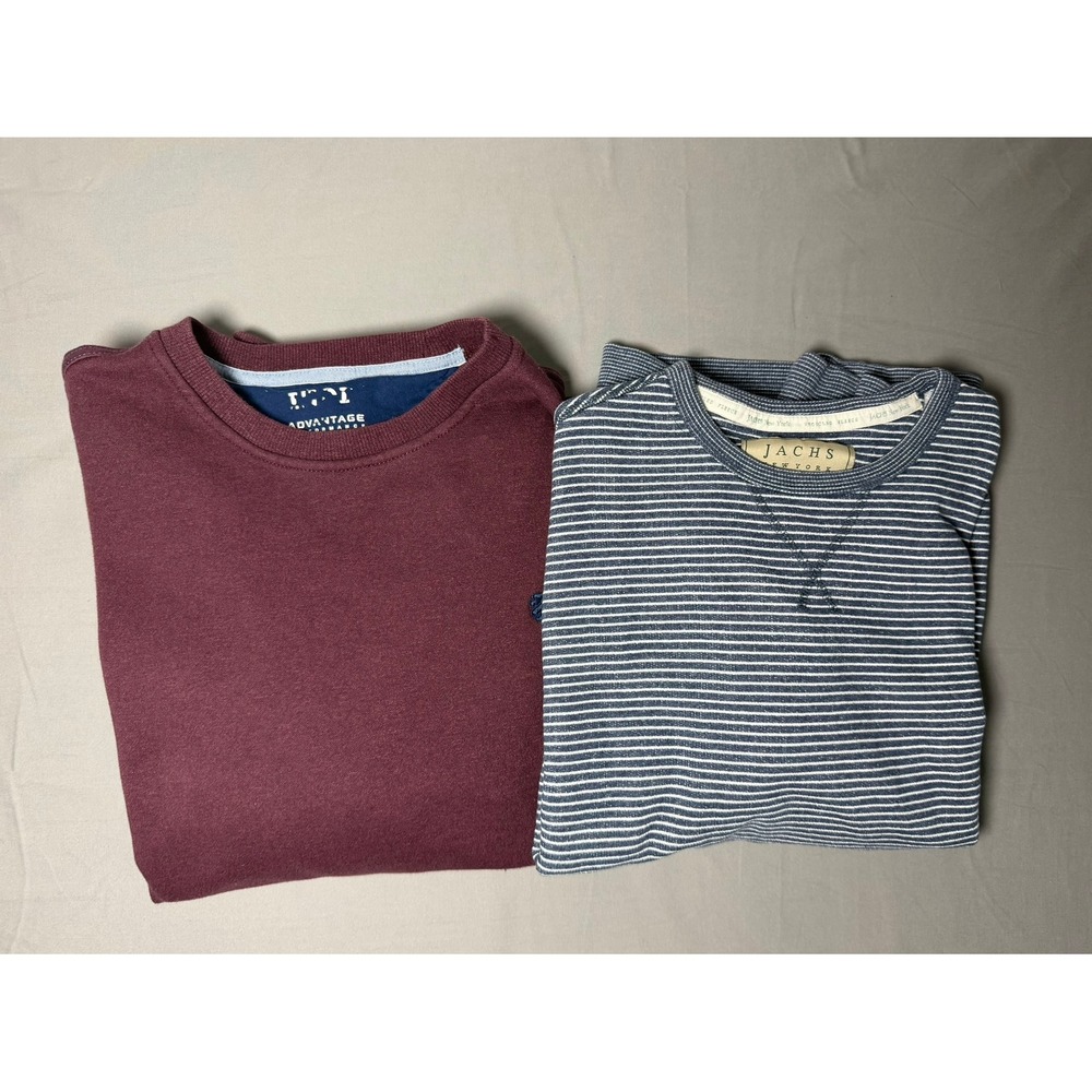 Lot 2 Mens Sweatshirts IZOD Burgundy Advantage Jachs NY Striped Fleece Size L